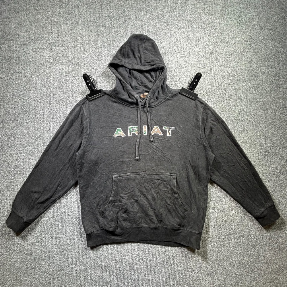 Ariat Hoodie Mens Medium Black Fleece Camo Logo Drawstring Hooded Athleisure